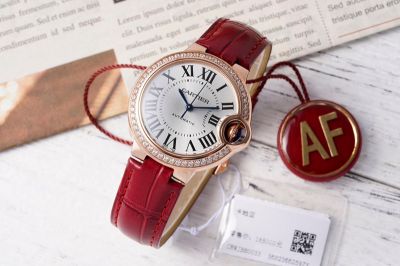 Ballon Bleu de Cartier 33*10MM 316L Steel NH05 Movement Red Leather Bracelet Watch